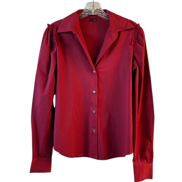 Theory red Deana button down top - Picture 3 of 9